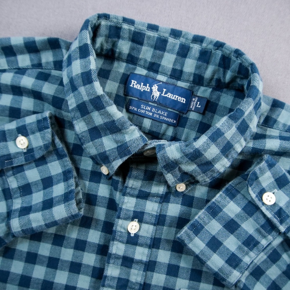 Vintage Ralph Lauren Gingham Check Preppy Slim Blake Button Down Shirt Men L